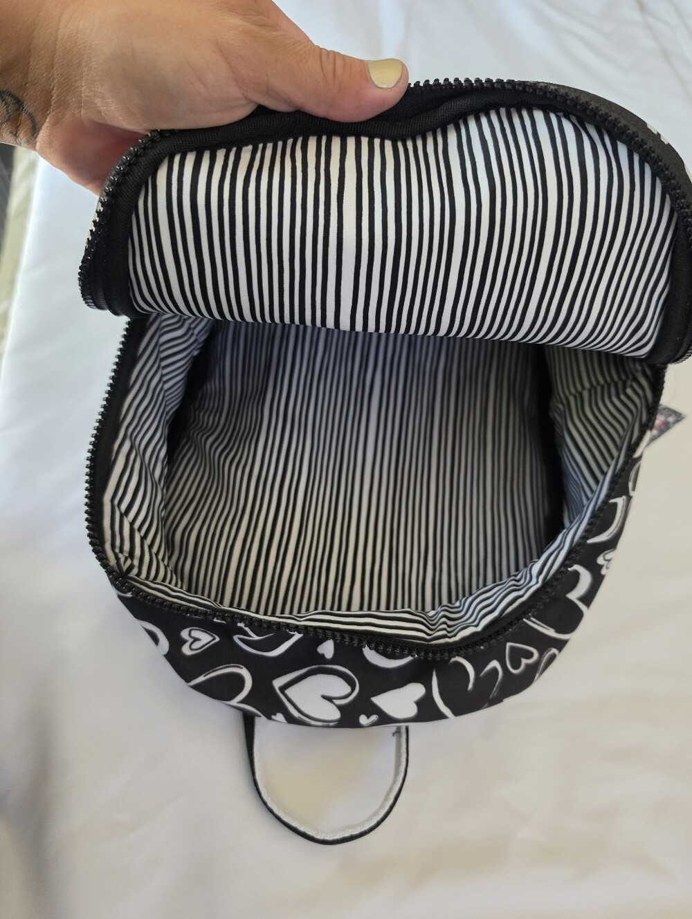 Brighton Endless Love Heart Print Cotton Backpack - Black & White NWT - Picture 4 of 5